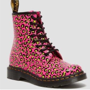 DR MARTENS 1460 Loud Leopard Smooth Leather Lace-Up Boot in Clash Pink Size 10